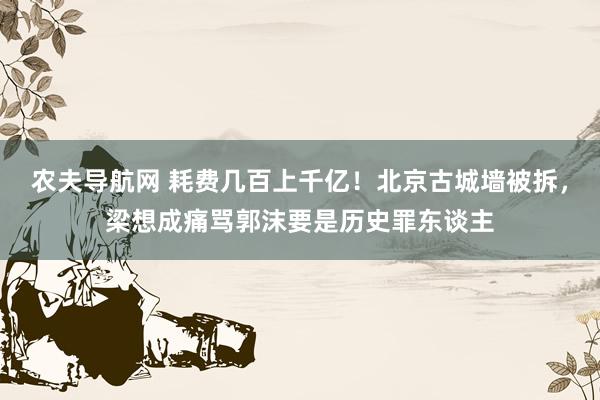 农夫导航网 耗费几百上千亿！北京古城墙被拆，梁想成痛骂郭沫要是历史罪东谈主