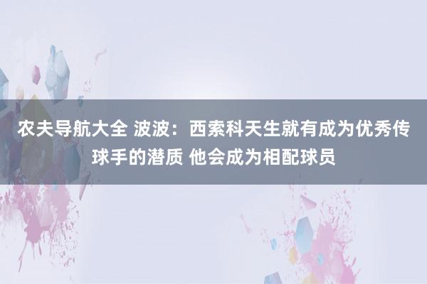 农夫导航大全 波波：西索科天生就有成为优秀传球手的潜质 他会成为相配球员