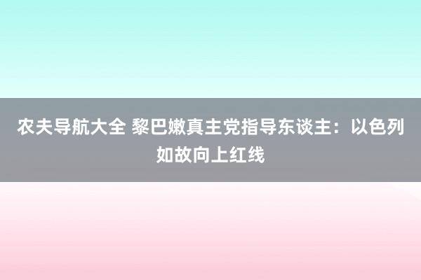 农夫导航大全 黎巴嫩真主党指导东谈主：以色列如故向上红线