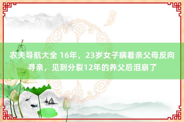 农夫导航大全 16年，23岁女子瞒着亲父母反向寻亲，见到分裂12年的养父后泪崩了